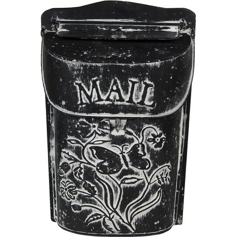 Boîte aux lettres murale en métal avec motif floral coloris noir et blanc 22 x 7 x 33 cm - PANGIVO (1/4)