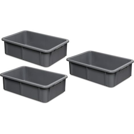 BRB 3x Euro-Schwerlastbehälter, LxBxH 600x400x165 mm, grau, Boden und Wände geschlossen, Inhalt 30 Liter