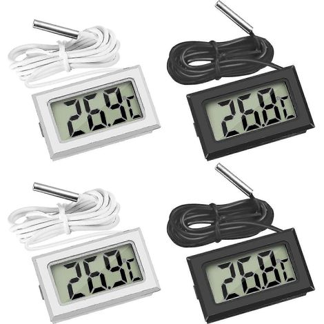 4 thermomètres pour réfrigérateur, thermomètres numériques LCD avec sonde étanche pour réfrigérateur, congélateur et aquarium (lot de 2 noirs [jkw] (1/5)