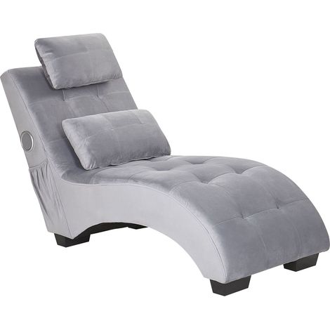 Chaise Longue SIMORRE Velvet Grey with Built-In Bluetooth Speaker