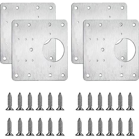4 Pièces Plaque de Réparation de Charnière D'armoire, Réparation de Plaque D'acier Inoxydable, pour Armoire, Tiroir, Fenêtre, Meuble Plaque Fixe, Placard(4 Plaques de Charnière + 24 Vis) (1/5)