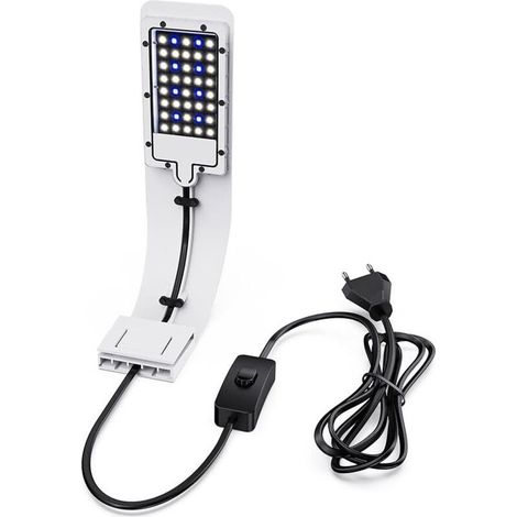 Éclairage Aquarium, Rampe LED pour Aquarium d'eau Douce, Lumière Aquarium Plantes Ultra Fin 10W IPX7 Étanche avec Pince Puissante et 24 LED Lumière Blanche et Bleue pour Aquarium de 30-60 CM (Blanc) (1/4)