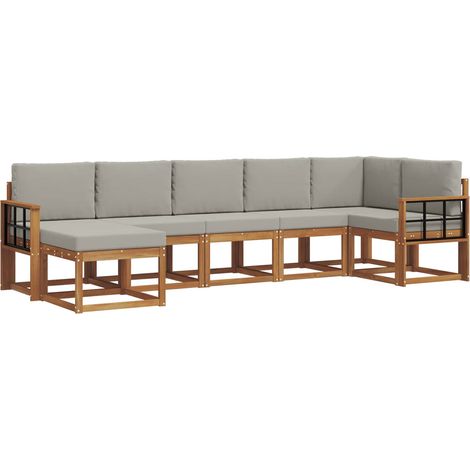 Outdoor Sofa Set with Cushion 7 pcs Natural and Light Grey vidaXL (1/5)