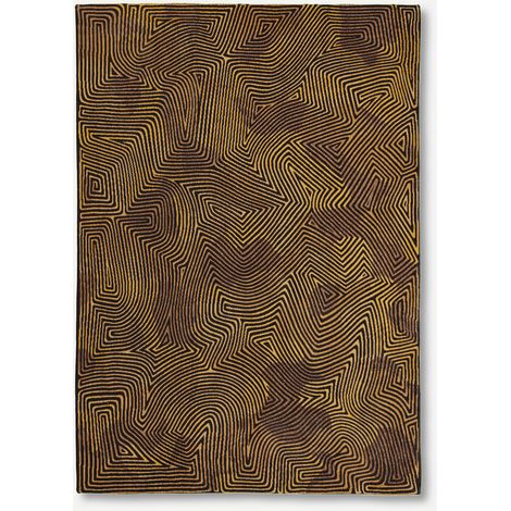 CORAL DESIGN - TAPPETO STRUTTURATO DA MEDITAZIONE - Prodotto in Belgio - Tessuto piatto jacquard meccanico - Rifinito a mano - Antiscivolo naturale - 100% poliestere - Oro nero - 140 x 200 CM (1/4)