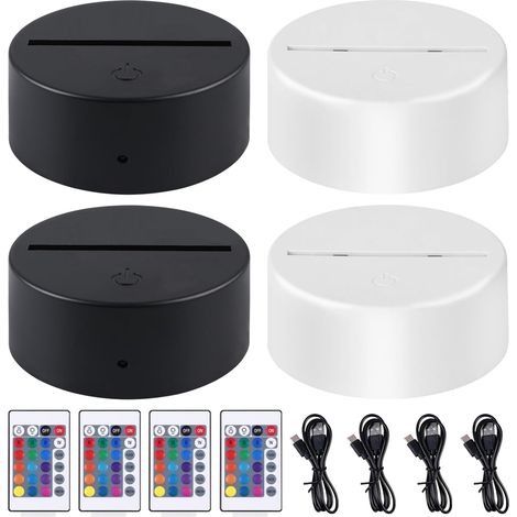 4 pièces LED 3D nuit avec attaque, télécommande et USB, lampe illusion 3D, 7 couleurs, dimmable, décoratif pour chambre d'enfant, salon, magasin (2 blanc, 2) (1/5)