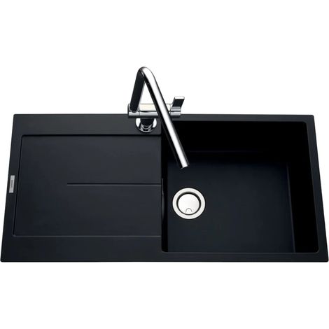 Évier granit noir 100x50 cm à encastrer – 1 bac réversible avec vidage manuel – Bonde incluse – Pour meuble sous évier 60 cm – Luisina (1/4)