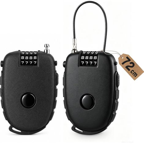 Lot de 2 cadenas à combinaison à 4 chiffres - Avec câble métallique de 72 cm - Pour scooter, vélo, casque, réfrigérateur, tiroir (72 cm de long) (1/5)