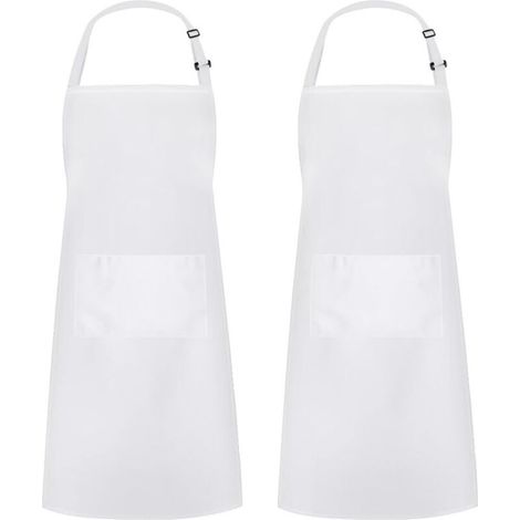 Bardusch-Lot de 2 tabliers de cuisine réglables résistants aux gouttes, 2 poches homme/femme, blanc, 26,8 x 33,1 pouces (1/5)
