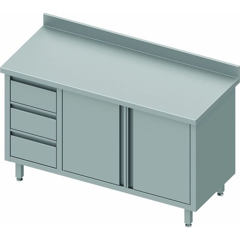 Table Armoire Inox Adossée - 2 Portes & 3 Tiroirs - Gamme 600 - Stalgast - 930446110