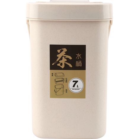 Seau à déchets thé avec filtre intégré, plastique beige 7L, design compact et portable pour séparation eau et résidus (1/5)