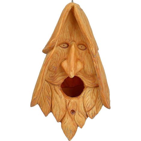 Nichoir en forme de visage de vieil homme fabriqué artisanalement avec soin idéal pour la décoration d'arbres de jardin - 1 (1/5)