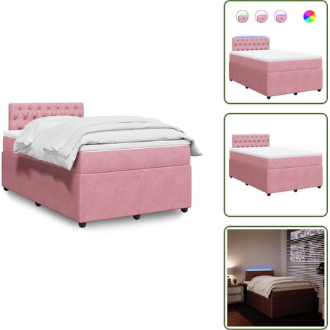 The Living Store Giroletto a Molle con Materasso Rosa 120x190 cm in Velluto - Materasso a molle insacchettate