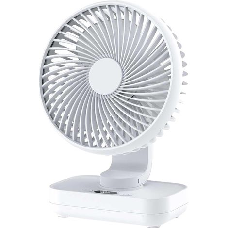 Ventilador de escritorio oscilante automático LISM，funcionamiento silencioso (30 decibelios)，puerto USB-C，pantalla LED，4 velocidades，blanco (1/2)