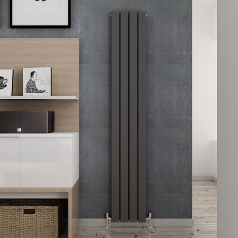 ELEGANT 1800 x 300 mm Anthracite Modern Tall Bar Radiator Single Flat Panel Designer Bathroom Radiator + Anthracite Thermostatic Radiator Valves (1/5)