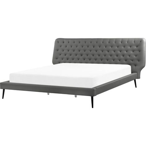 Bed Faux Leather ESSONNE 180 x 200 cm (EU Super King) Grey
