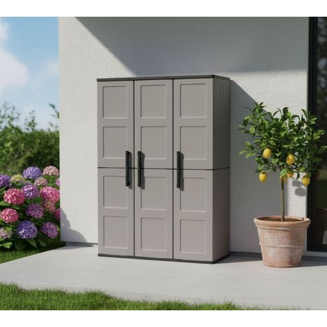 Dmora Armario exterior o interior, 3 puertas y 3 estantes de polipropileno ajustables, 100% Made in Italy, 102x37h163 cm, color gris, con embalaje reforzado (1/4)