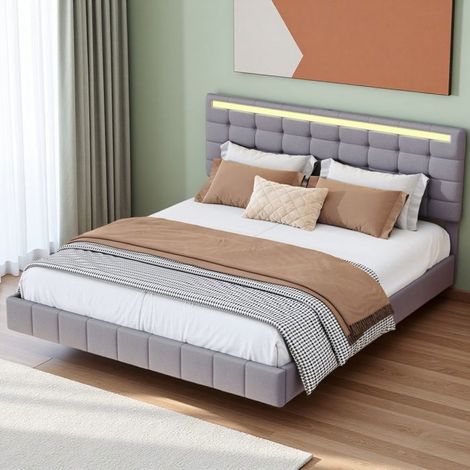 Schwebendes Bett - Großes Modell 160x200 - Verstellbares Kopfteil - LED RGB 16 Farben - 2 USB-Anschlüsse