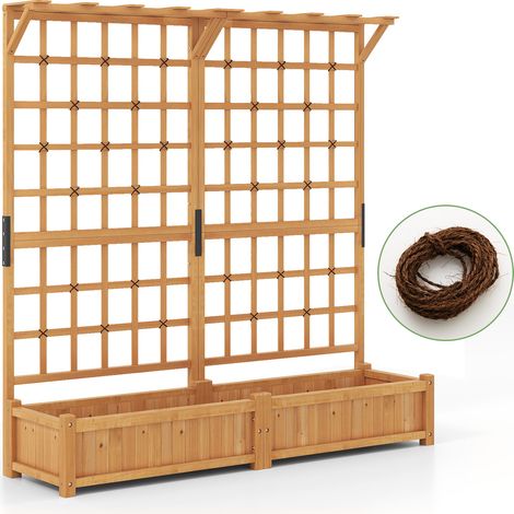 71 Inches Large Wooden Planter Container with Trellis and Hanging Roof-Orange (1/5)