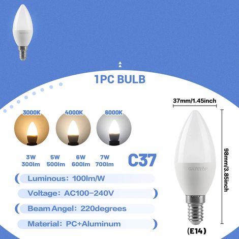(1 unité, lumière naturelle 4000K) Ampoule LED E14 type bougie, lustre décoratif, convient au salon familial. (1/5)
