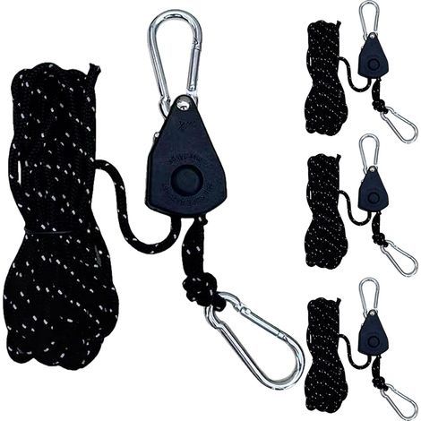 Lot de 4 haubans réfléchissants de 4 m - 4 mm - Tendeur léger - Réglable - Pour extérieur , tente , tente , camping , voile d'ombrage - Corde à linge (noir) (1/5)