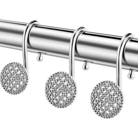 Crochets Pour Rideau De Douche - En Alliage De Zinc Chromé - Anti-Rouille - Glissement Fluide - Convient Pour Barre De Douche Standard - Lot De 12 (1/5)