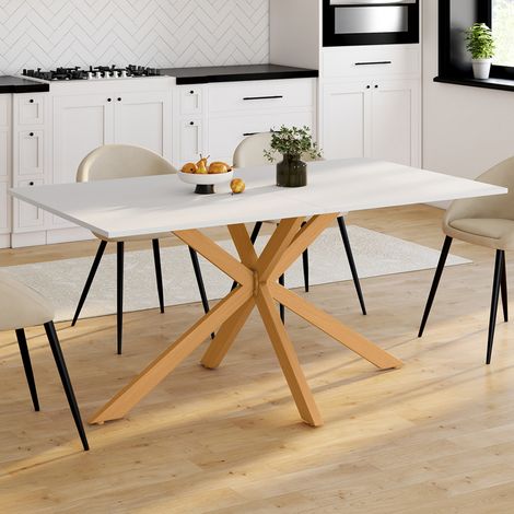 GISELE mesa de comedor rectangular para 8 con pata de araña de madera y tablero blanco 160 cm (1/5)