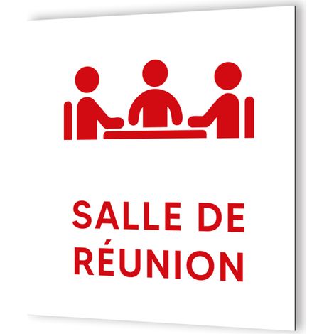 Pictogramme Salle de Réunion - Panneau Dibond Aluminium - Blanc et Rouge - 20x20 cm, 3 mm, Fixation Multiple (1/5)