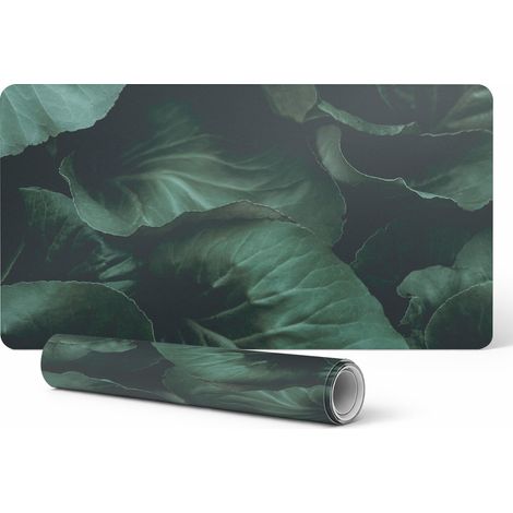 Alfombrilla de escritorio de vinilo con elegante estampado de hojas en tonos sombreados, 100x50 cm.