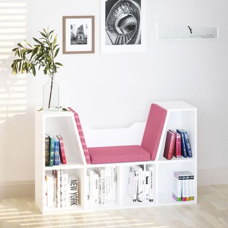 HOMCOM Bibliothèque banc 2 en 1 avec coussins de siège, étagère cube 6 compartiments ouverts et 2 niveaux, meuble de rangement pour salon, chambre à coucher, bureau, 102 x 30 x 61 cm, rose