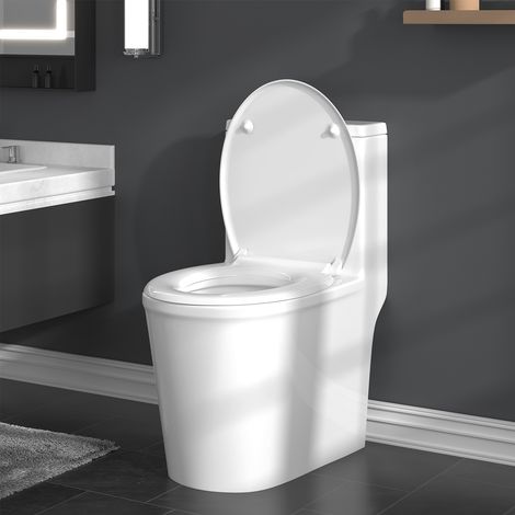 WOLTU Toilettendeckel, Klodeckel WC-Sitz mit Absenkautomatik und Schnellverschluss, Toilettensitz O Form, Klobrille aus Duroplast, Top-Befestigungsset für einfache Montage, Weiß