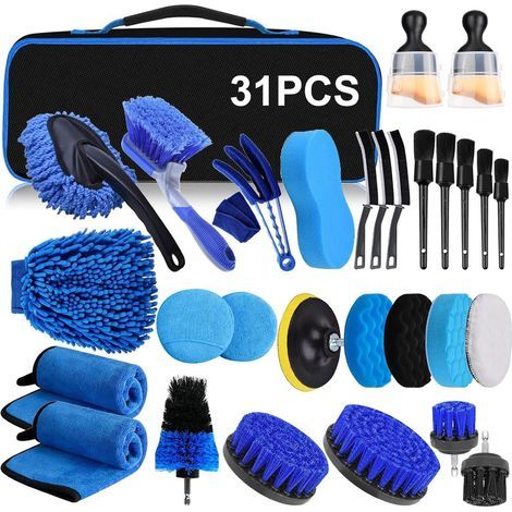 Nettoyage Voiture, Brosse Nettoyage Voiture, Kit Nettoyage Voiture Interieur, Pinceau Detailing Auto Kit de Détail pour La Voiture Tableau de Bord, Intérieur, Extérieur (1/5)