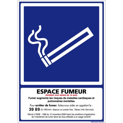 Affiche officielle Espace Fumeur, emplacement fumeur. Signalisation Information Avertissement. Autocollant, PVC, Alu - Aluminium 2 mm - 150 x 210 mm
