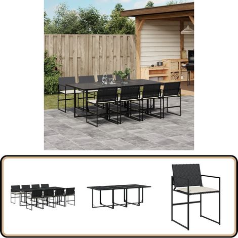 9-tlg. Garten-Essgruppe mit Kissen Schwarz Poly Rattan - Gartentisch - Esstisch - Gartenmöbel Set - Outdoor Essgruppe - Terrassenmöbel