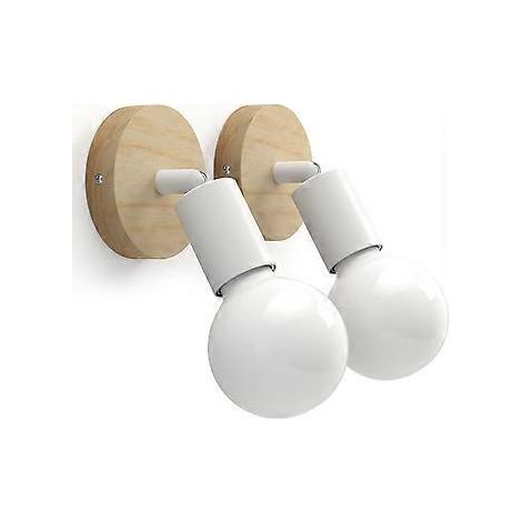 Set mit 2 drehbaren Vintage-Wandleuchten aus Holz für den Innenbereich (Weiß)
