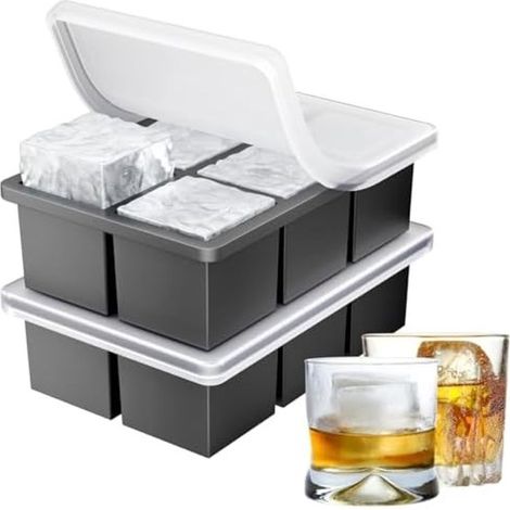Große Silikon-Eiswürfelform 2er-Pack XXL-Eiswürfelform mit Deckel für 12 Eiswürfel 5 cm BPA-freie Premium-Silikon-Eiswürfelform für gekühlte Bier (1/5)