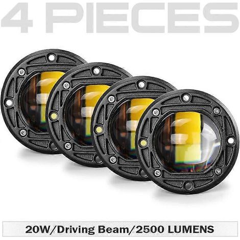 Projecteur de travail LED à lentille 8D, 7,6 cm (3 pouces), encastré, double LED, 6000K/3500K, 12V/24V, pour véhicules tout-terrain (voitures, quads, camions), lot de 4 projecteurs ronds. (1/5)