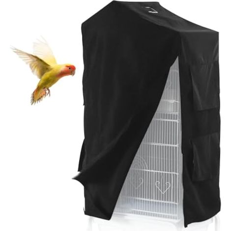 Housse de Cage a Oiseaux,Housse Occultante Imperméable et Respirante avec Fermeture Éclair et Fixation Auto-adhésive pour Oiseaux,Perroquets,Perruches,Aras,Inséparables (1/5)