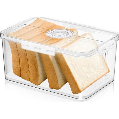 Boîte à pain, boîte de rangement en PET de qualité alimentaire, minuterie, antidérapante, avec séparateurs pour tous les types d'ingrédients de cuisine, 32,5 x 17,5 x 11 cm, blanche (1/5)