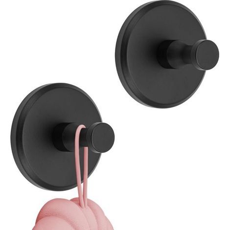 Set of 2 Suction Cup Hooks for Bathroom - Extra Strong - Suction Cups - Hooks for Towels and Bathrobes - Black (1/5)