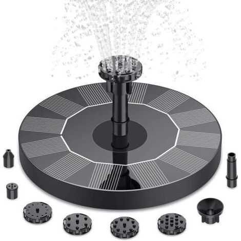 Fontaine solaire flottante 6 buses jet 40cm autonome écologique décorative pour jardin étang bain oiseaux panneau 6V (1/5)