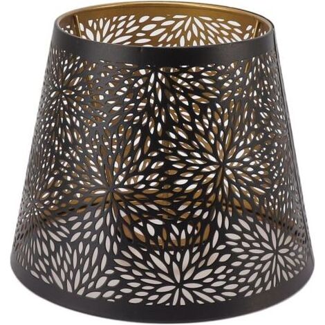 Abat-jour en fer ajouré noir – Motif doré intérieur – E27/E26 pour lampe plafond ou table – Hauteur 15cm, diamètre 19cm (1/5)