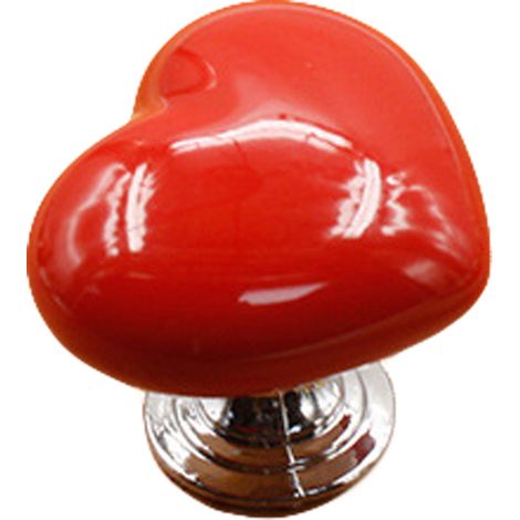 Poignée de meuble en céramique rouge forme cœur pour porte tiroir armoire placard (Petite taille) (1/2)