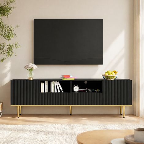 Mobile TV 165 x 36 x 55 cm con 2 vani e 2 cassetti, nero e oro DESVIAE (1/5)