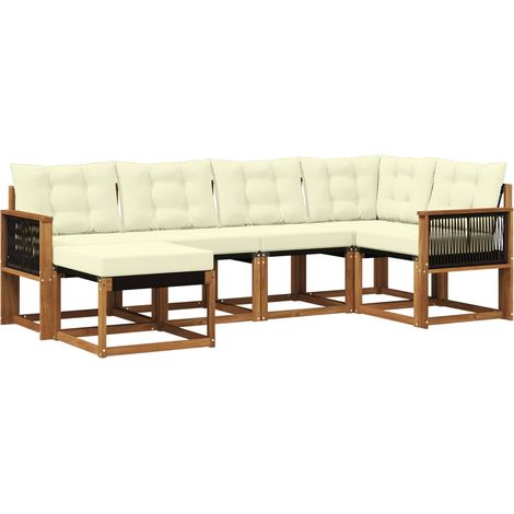 Conjunto de sofás de exterior con cojín 6 pcs Natural y Crema vidaXL