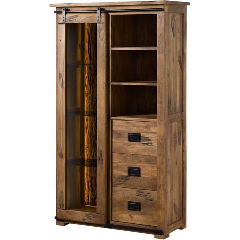 Vitrine Mango / Altholz 100x45x175 natur lackiert RAILWAY LUX 125