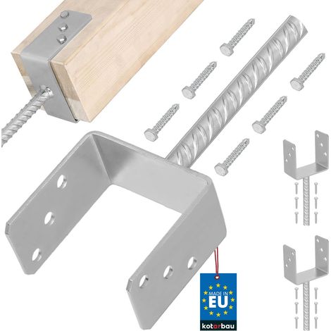 KOTARBAU® 2 pcs Support Poteau à Sceller - Acier Galvanisé - 121 mm - Argent - Pied de Poteau Bois - avec Ancrage Béton - Embase Robuste pour Clôture Jardin Terrasse (1/5)