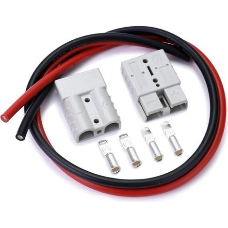 Stück 50A 600V Schnellanschluss-Batteriestecker mit 8AWG 60cm rotem/schwarzem Elektrokabel für Gabelstapler, Autos, Boote und mehr