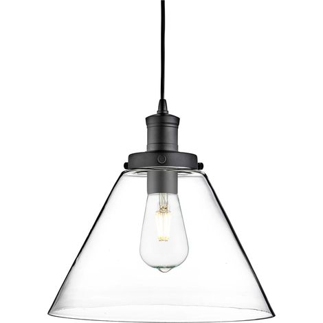Suspension PYRAMID 1L métal noir et abatjour verre transparent E27 max 60w diamètre 29cm (1/5)
