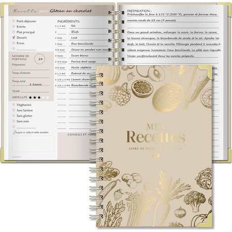 Carnet de Recettes à Remplir A5, Papier Épais 120g, Kaki (1/5)