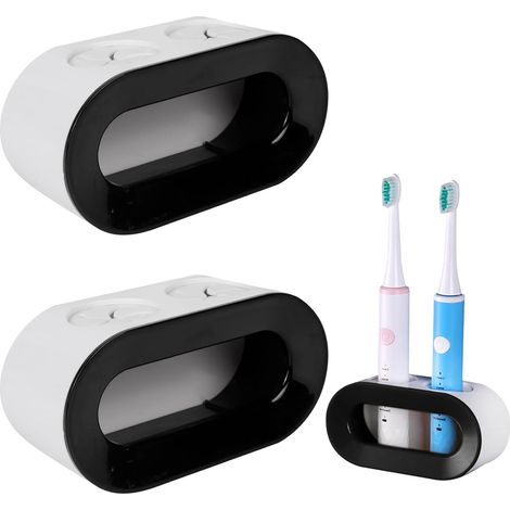 Lot de 2 Porte Brosses à Dents Mural, Porte Brosse à Dents Electrique Universels Toilettes, Convient pour Salle de Bain, Noir, Drainable (1/5)